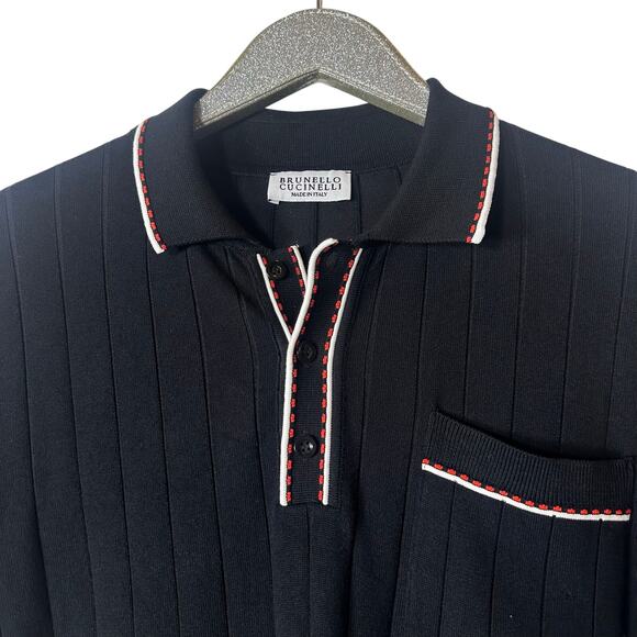 Brunello Cucinelli Cotton Ribbed Knit Polo Shirt - Picture 5 of 8